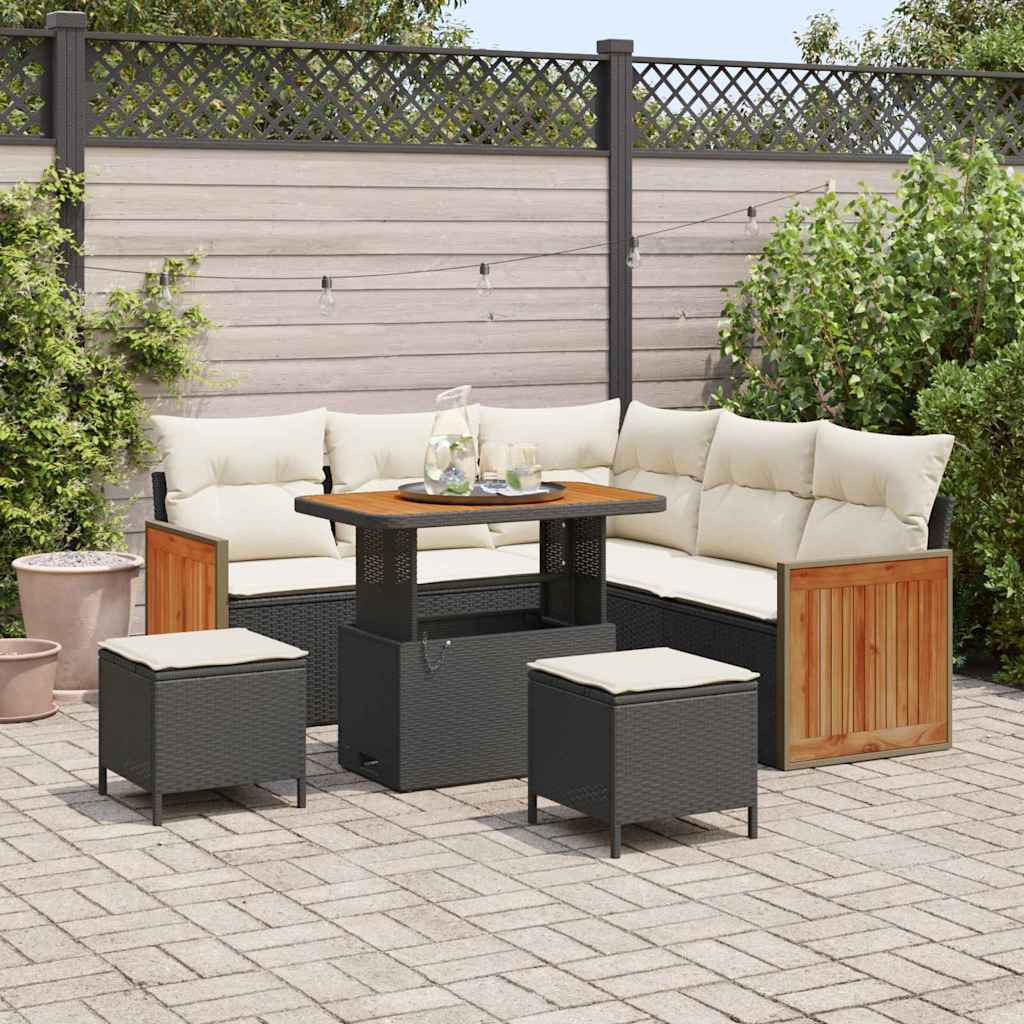 vidaXL Gartensofa-set mit Kissen 9 pcs Schwarz und Creme Poly-Rattan