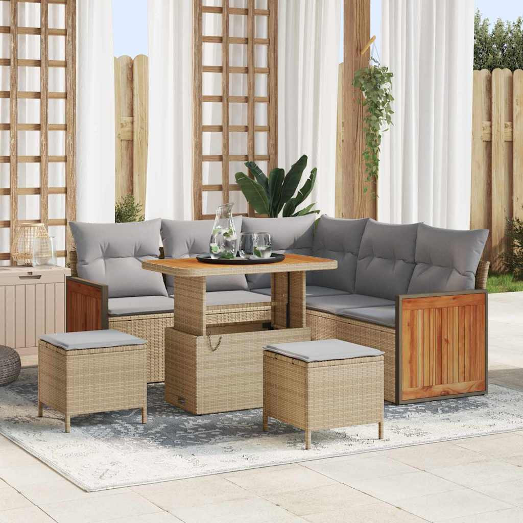 vidaXL Gartensofa-set mit Kissen 9 pcs Beige und Hellgrau Poly-Rattan
