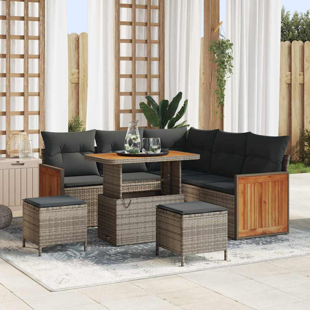 vidaXL Gartensofa-set mit Kissen 9 pcs Grau Poly-Rattan