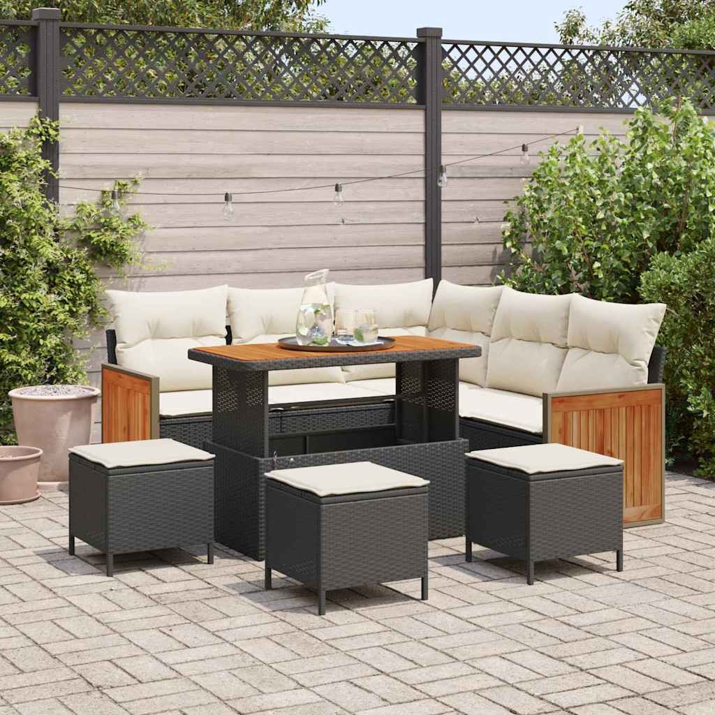 vidaXL Gartensofa-set mit Kissen 9 pcs Schwarz und Creme Poly-Rattan