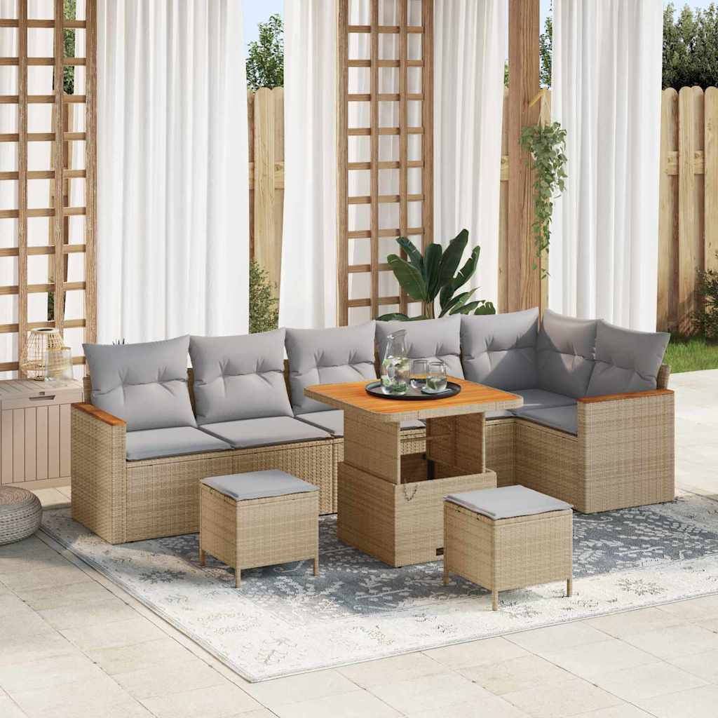 vidaXL Gartensofa-set mit Kissen 9 pcs Beige Poly Rattan