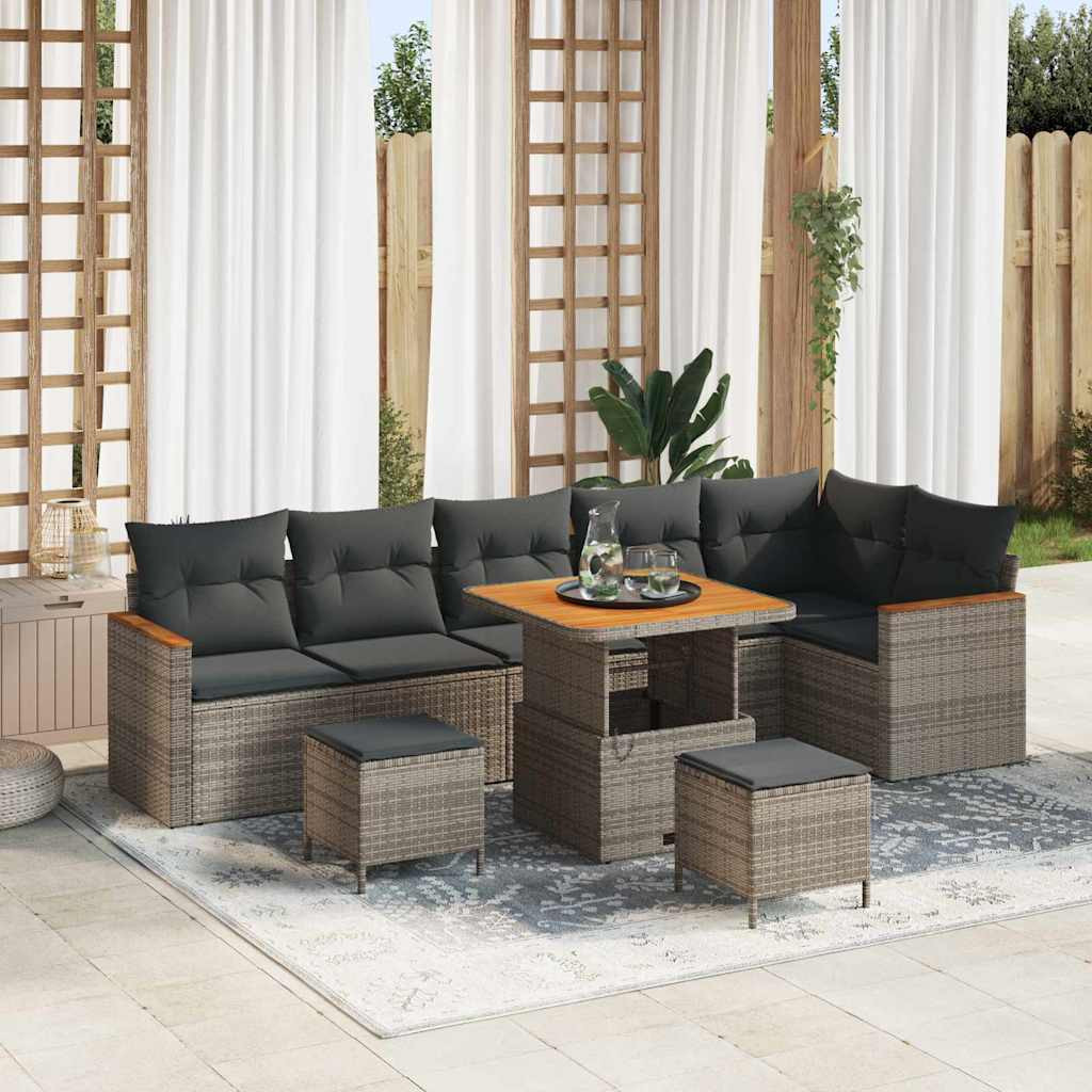 vidaXL Gartensofa-set mit Kissen 9 pcs Grau Poly Rattan