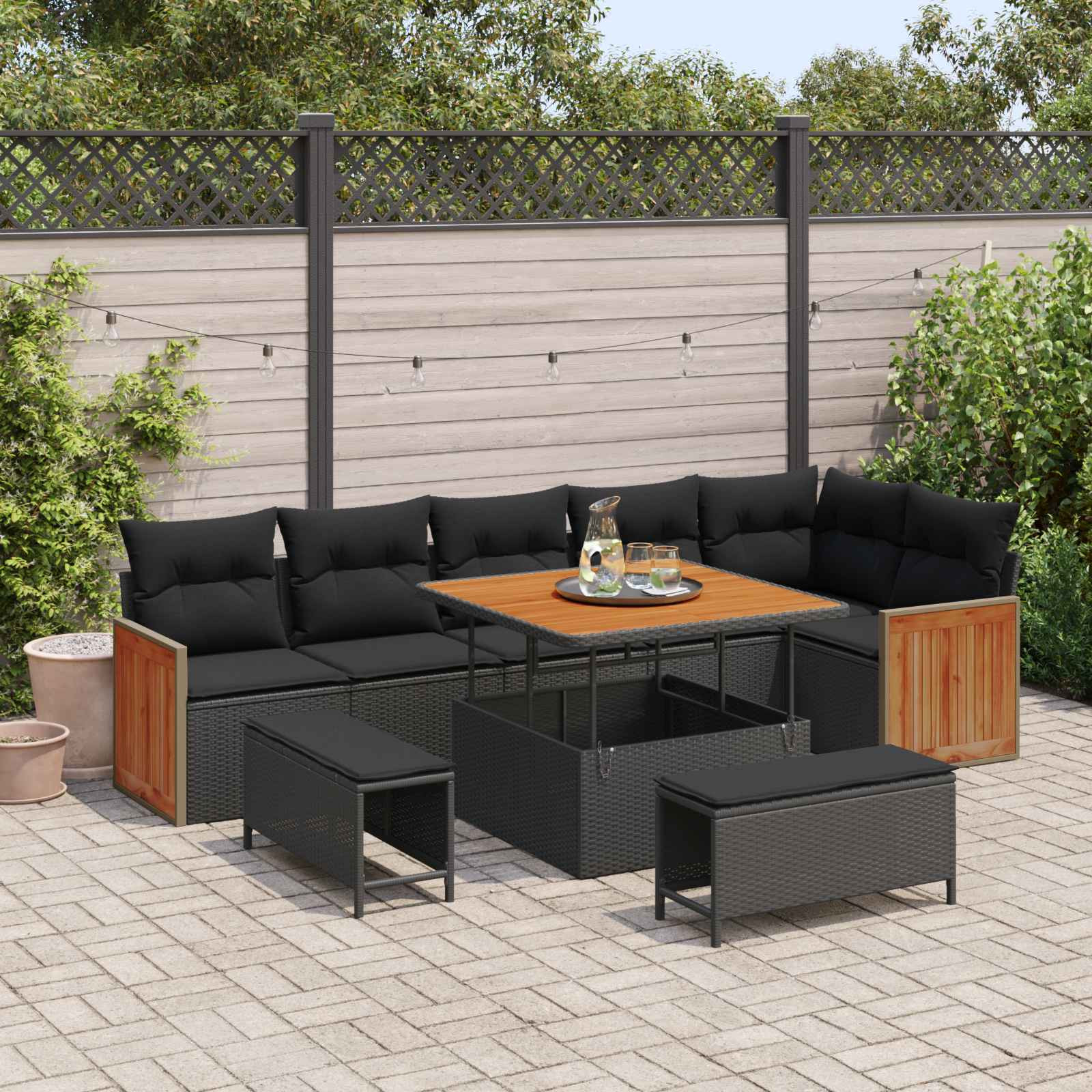 vidaXL Gartensofa-set mit Kissen 11 pcs Schwarz Poly-Rattan