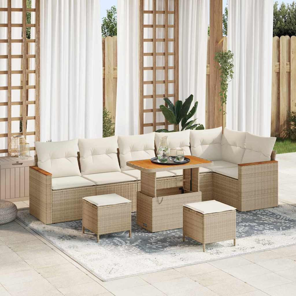 vidaXL Garten-Sofa-Set mit Kissen mit Speicher Beige Poly Rattan