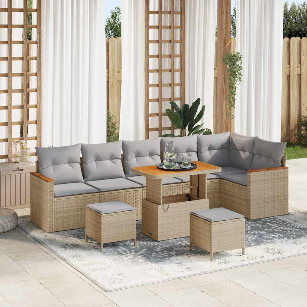 vidaXL Garten-Sofa-Set mit Kissen mit Speicher Beige Poly Rattan