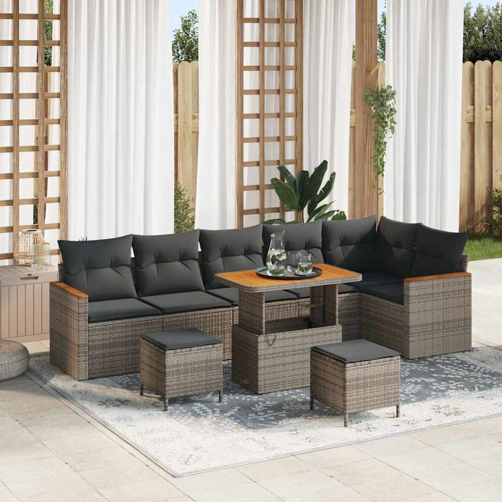 vidaXL Garten-Sofa-Set mit Kissen mit Speicher Grau Poly Rattan