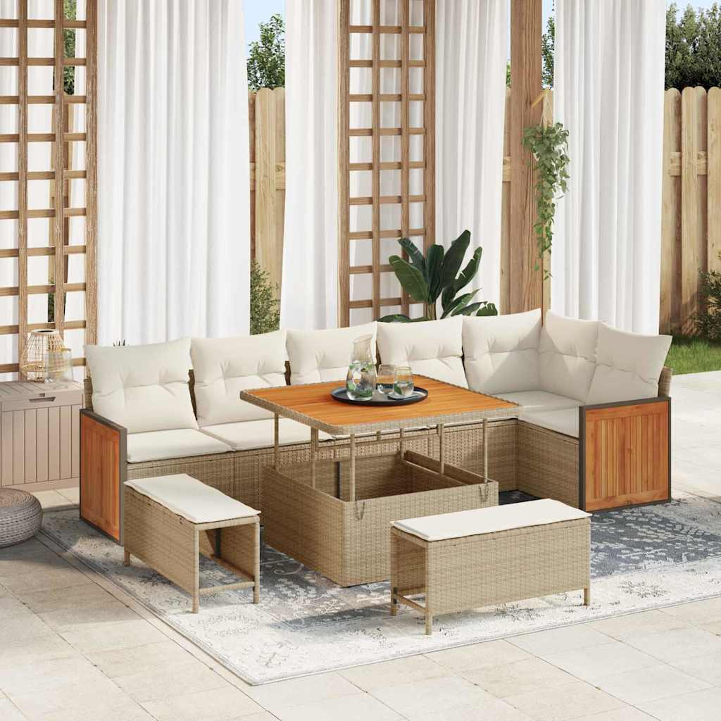 vidaXL Gartensofa-set mit Kissen 11 pcs Beige und Creme Poly-Rattan