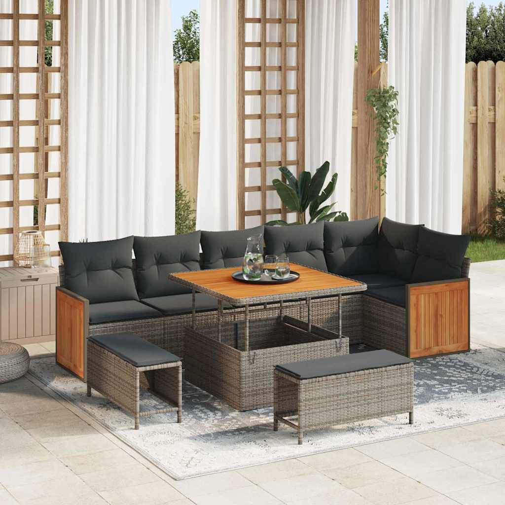 vidaXL Gartensofa-set mit Kissen 11 pcs Grau Poly-Rattan