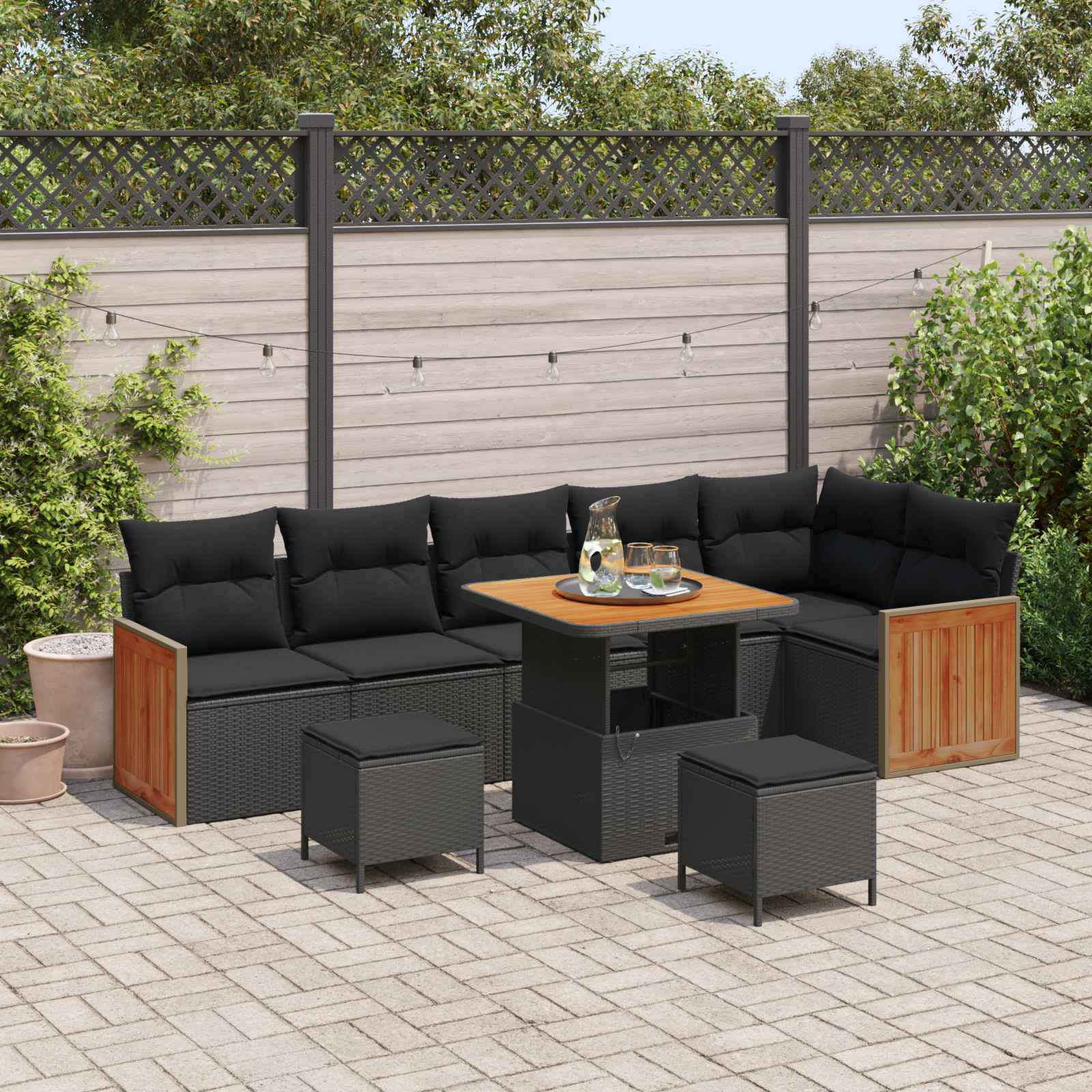 vidaXL Gartensofa-set mit Kissen 11 pcs Schwarz Poly-Rattan