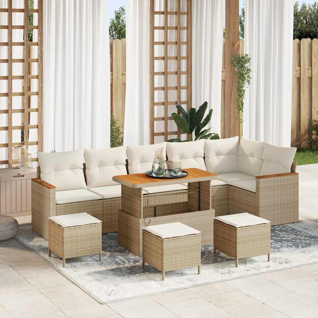 vidaXL Gartensofa-set mit Kissen 10 pcs Beige Poly Rattan