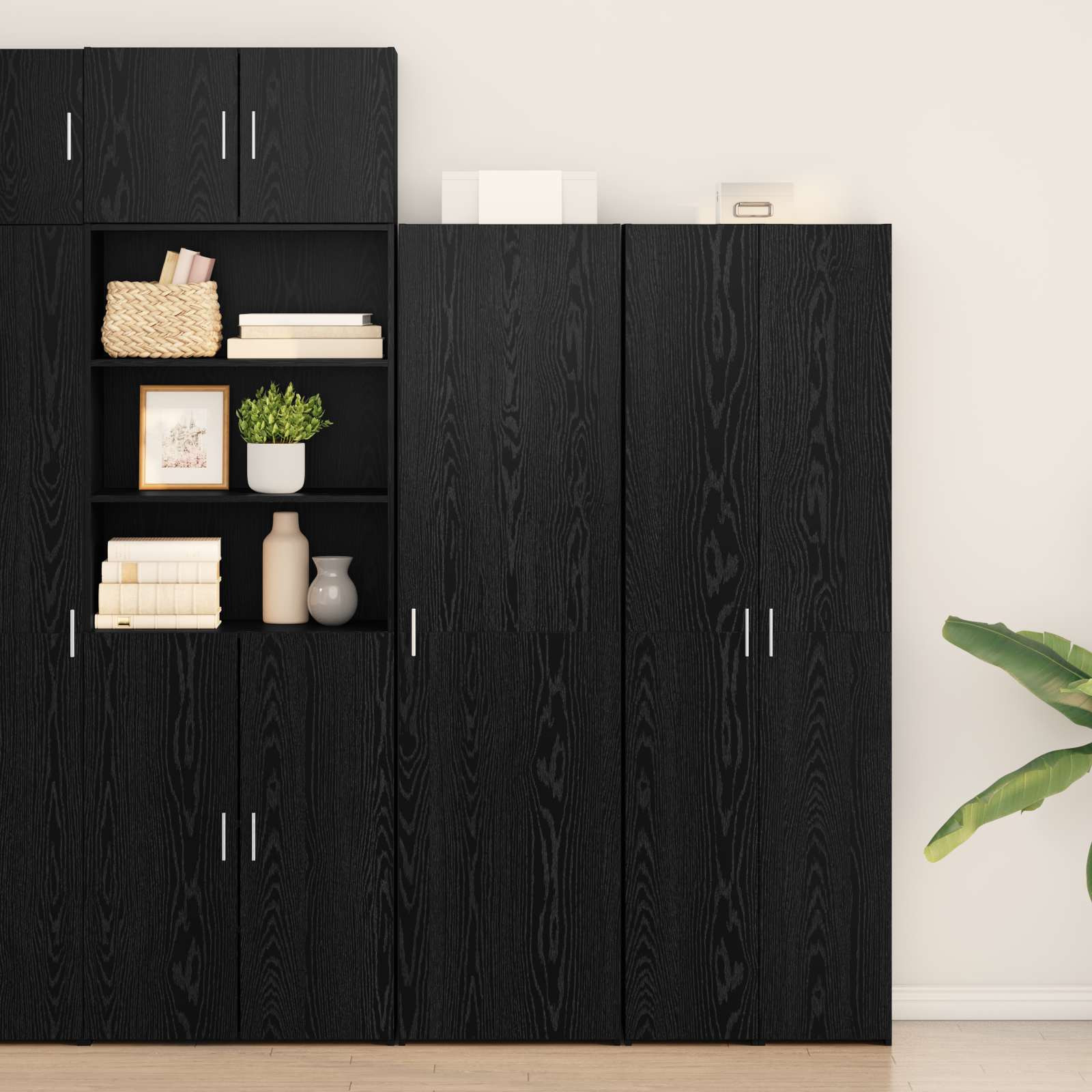 vidaXL Highboard Schwarz Eichen-Optik 50 x 42,5 x 185 cm