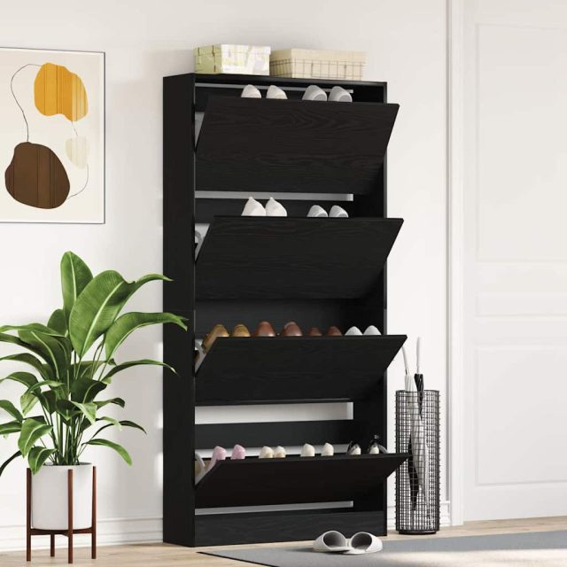 vidaXL Schuhschrank mit Regal Schwarz Eichen-Optik 80 x 21 x 163,5 cm