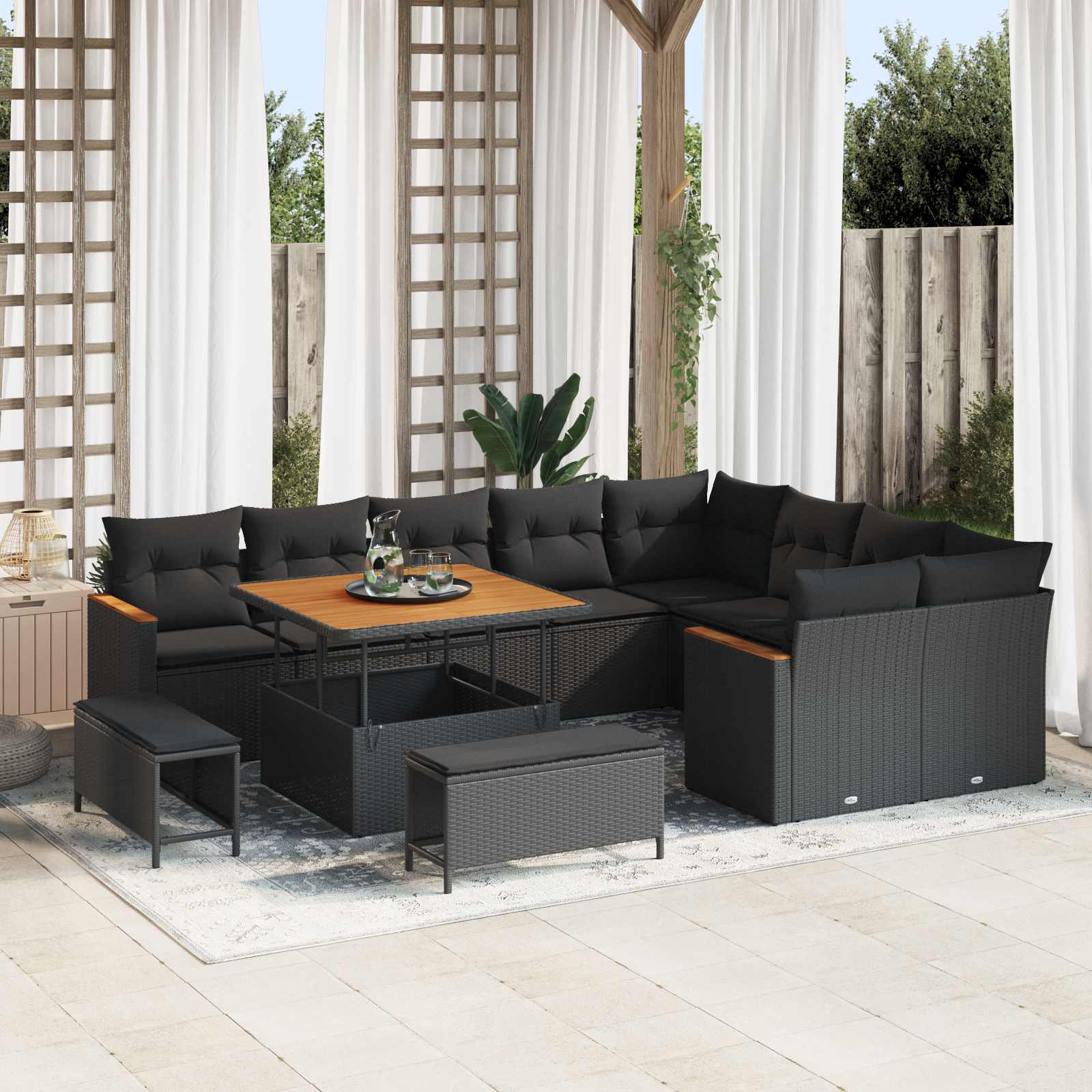 vidaXL Gartensofa-set mit Kissen mit Kissen 12 pcs Schwarz Poly Rattan