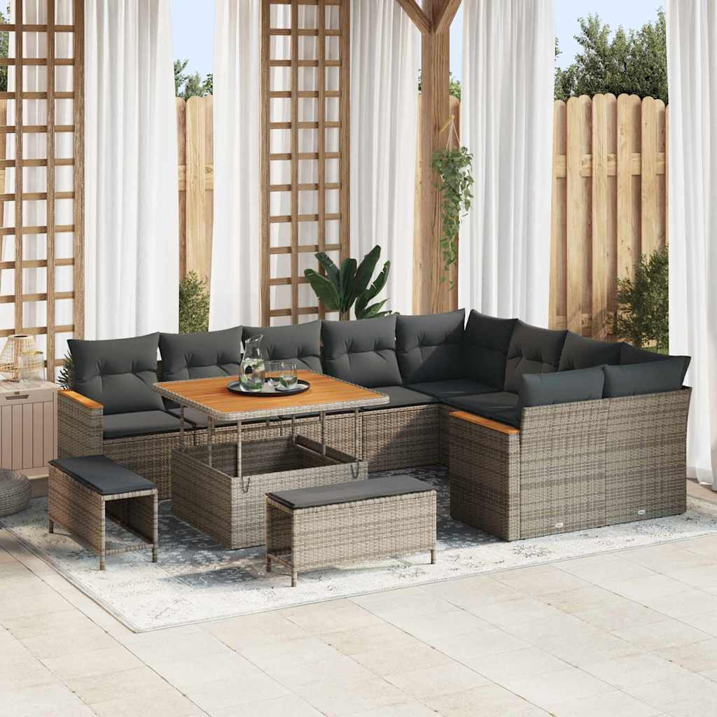 vidaXL Gartensofa-set mit Kissen mit Speicher 12 pcs Grau Poly Rattan