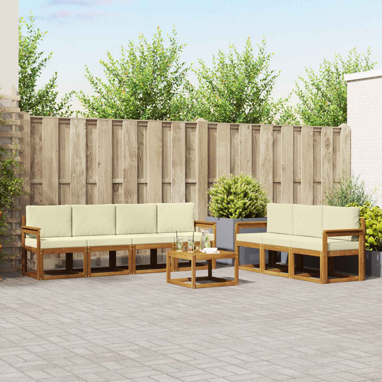 vidaXL Outdoor-Sofagarnitur mit Kissen 8 pcs Natur und Creme