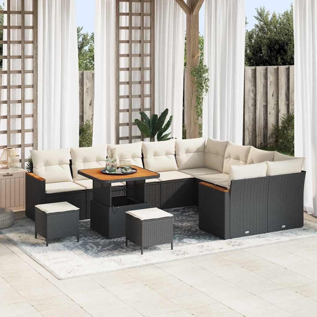vidaXL Gartensofa-set mit Kissen mit Kissen 12 pcs Schwarz Poly Rattan