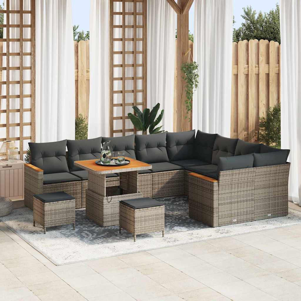 vidaXL Gartensofa-set mit Kissen mit Speicher 12 pcs Grau Poly Rattan