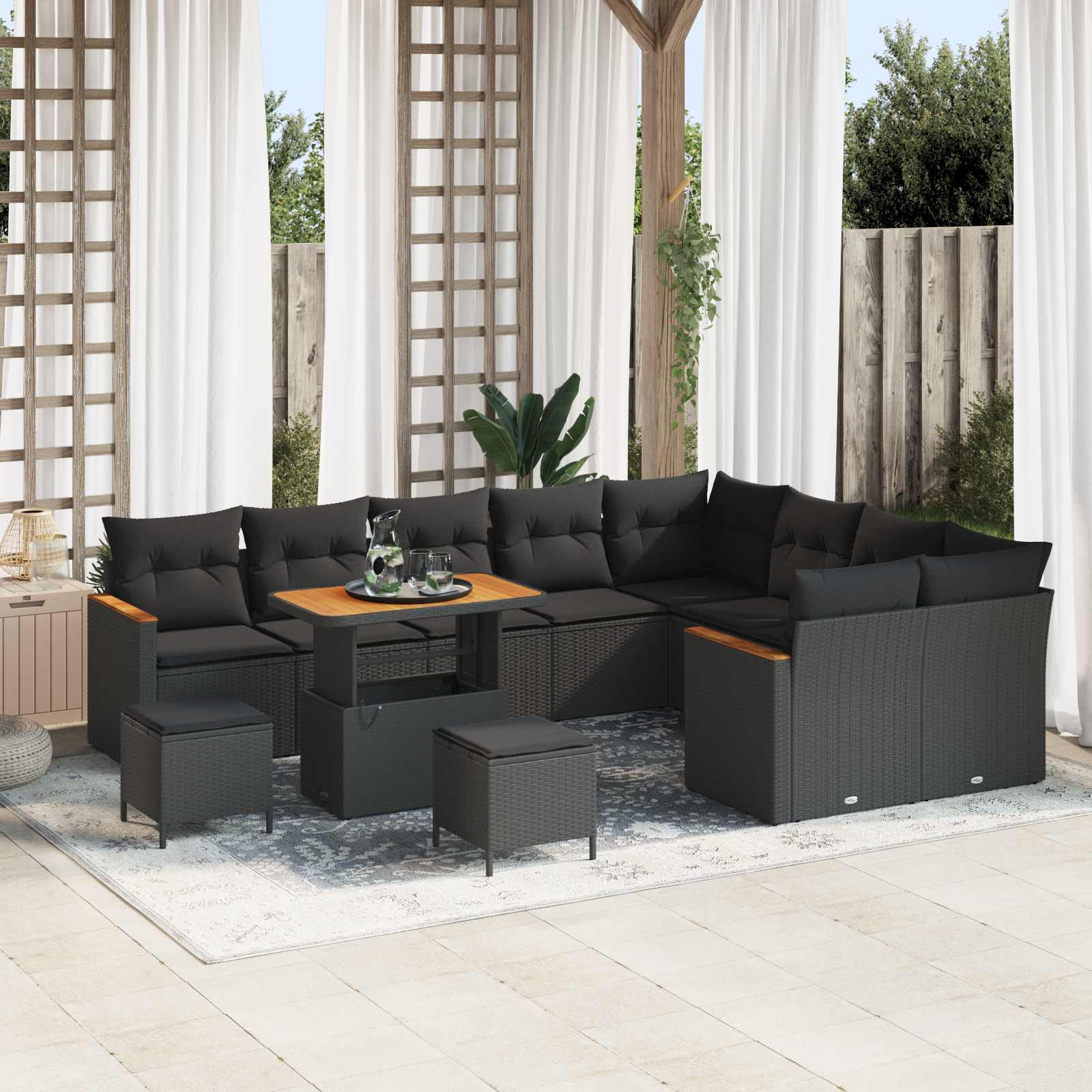 vidaXL Gartensofa-set mit Kissen mit Kissen 12 pcs Schwarz Poly Rattan