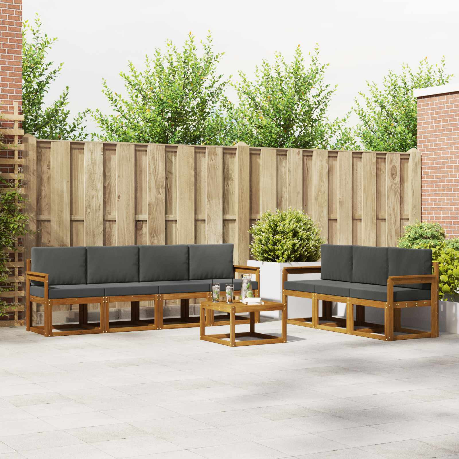 vidaXL Outdoor-Sofagarnitur mit Kissen 8 pcs Natur und Anthrazit