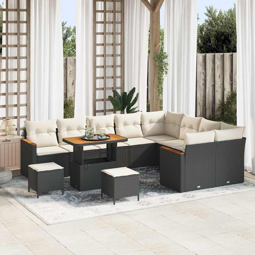 vidaXL Gartensofa-set mit Kissen mit Kissen 12 pcs Schwarz Poly Rattan