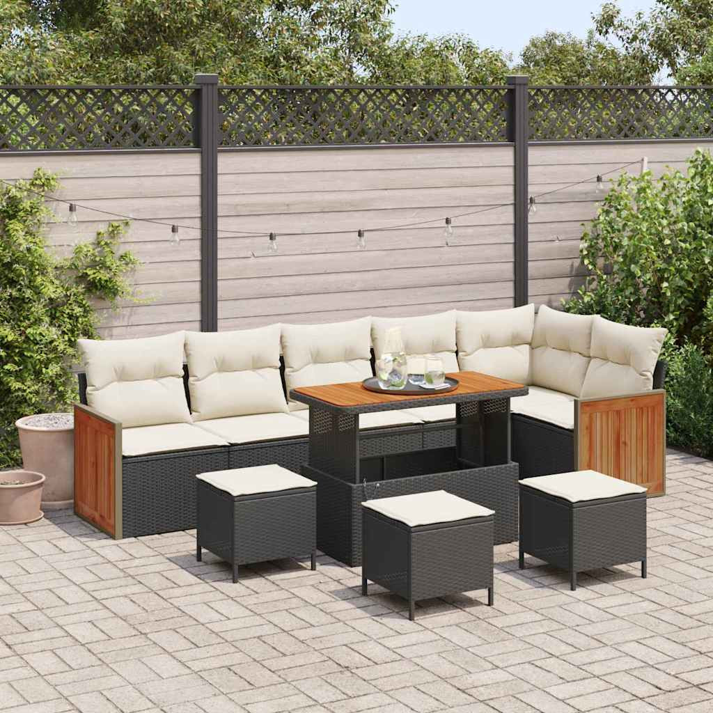 vidaXL Gartensofa-set mit Kissen 12 pcs Schwarz und Creme Poly-Rattan