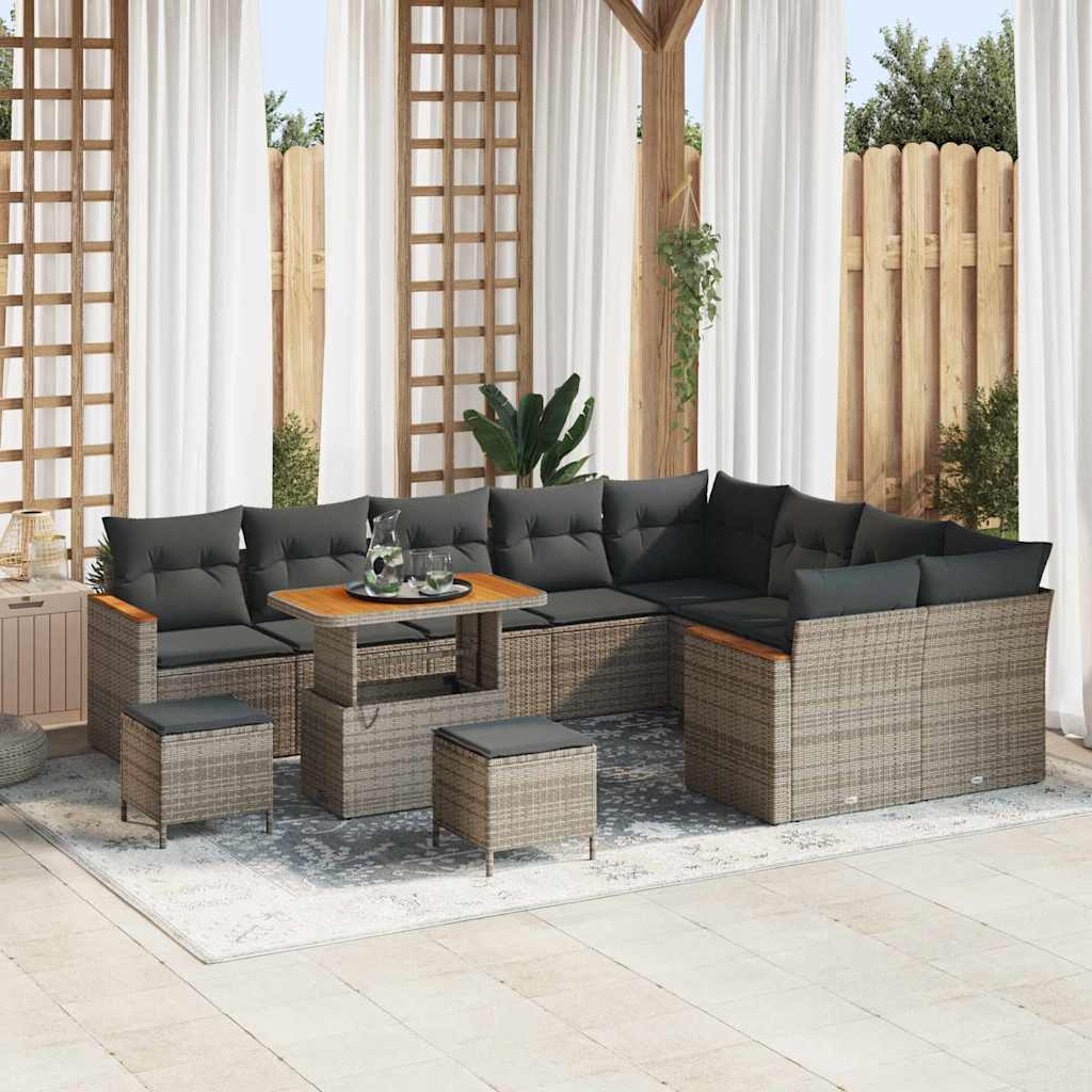 vidaXL Gartensofa-set mit Kissen mit Speicher 12 pcs Grau Poly Rattan