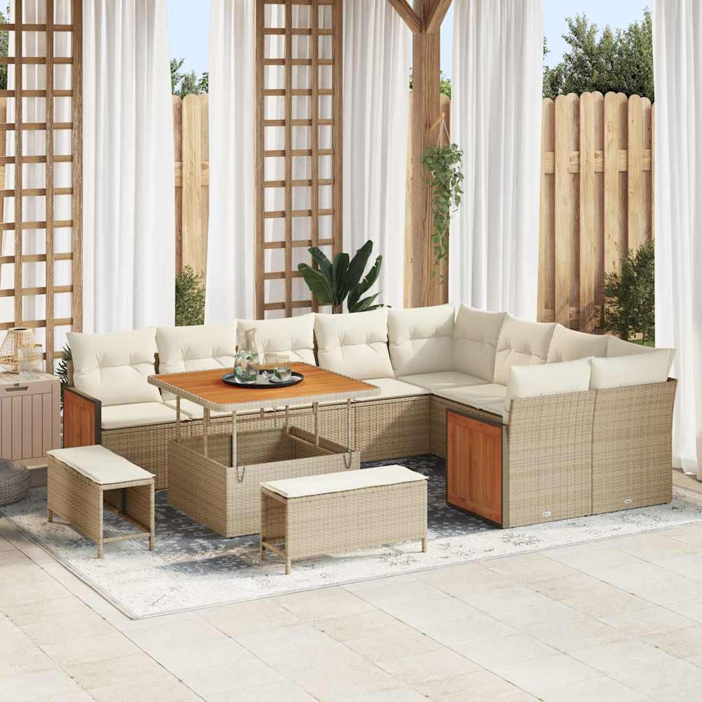 vidaXL Gartensofa-set mit Kissen 13 pcs Beige und Creme Poly-Rattan