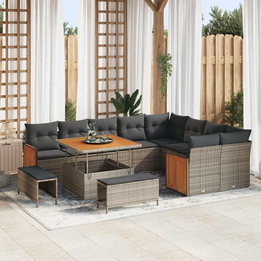 vidaXL Gartensofa-set mit Kissen 13 pcs Grau Poly-Rattan