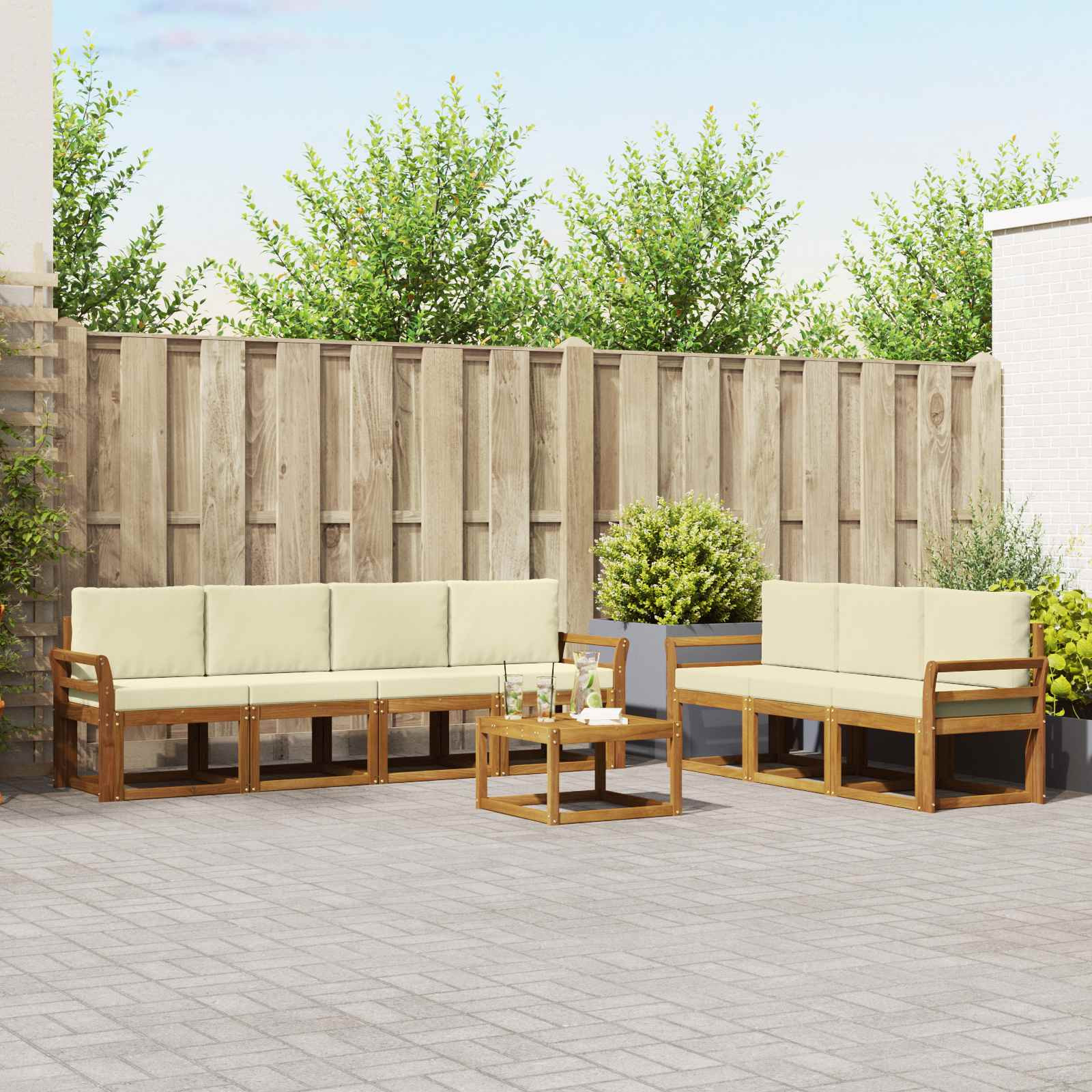 vidaXL Outdoor-Sofagarnitur mit Kissen 8 pcs Natur und Creme