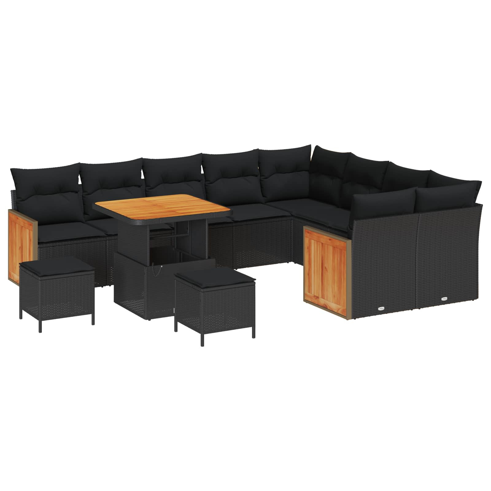 vidaXL Gartensofa-set mit Kissen 13 pcs Schwarz Poly-Rattan
