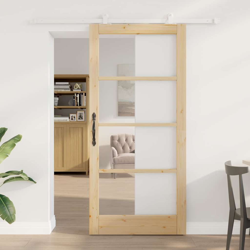 vidaXL Schiebetür ORKDAL Natur 93 x 202 cm Massivholz Kiefer und Glas