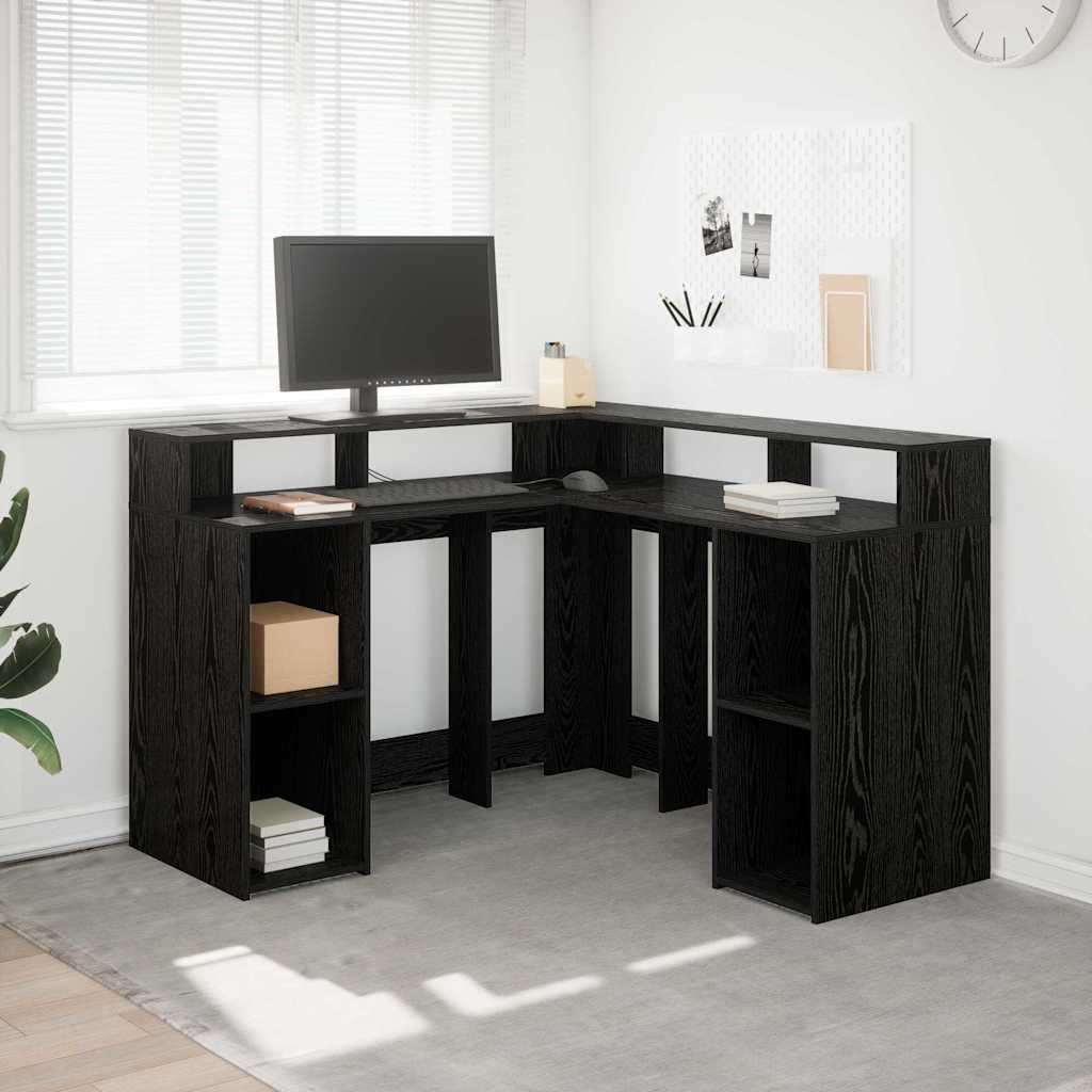 vidaXL Schreibtisch mit Regal Schwarz Eichen-Optik 130 x 130 x 91 cm