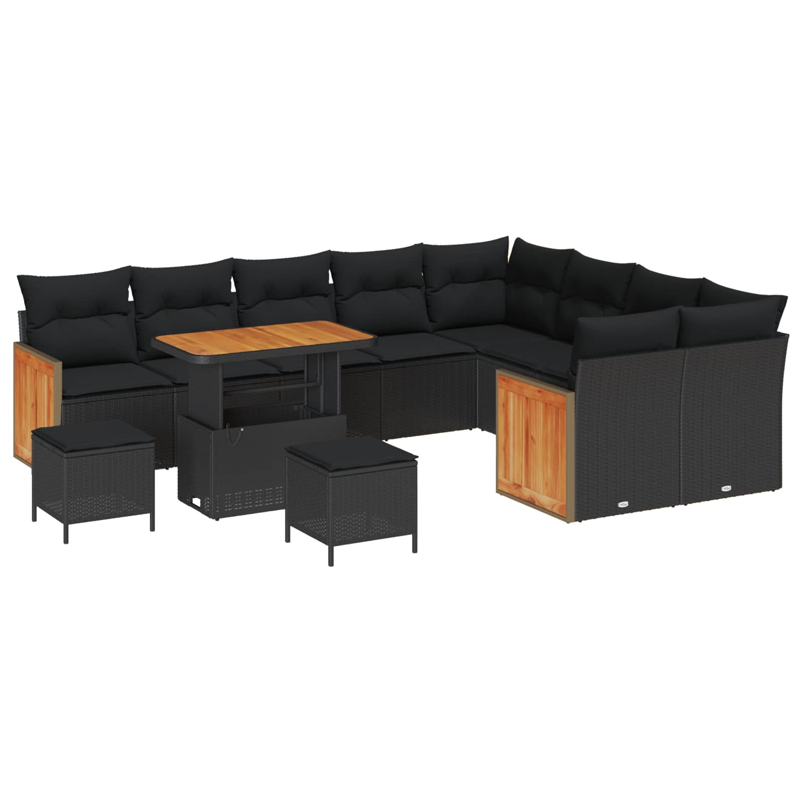 vidaXL Gartensofa-set mit Kissen 13 pcs Schwarz Poly-Rattan