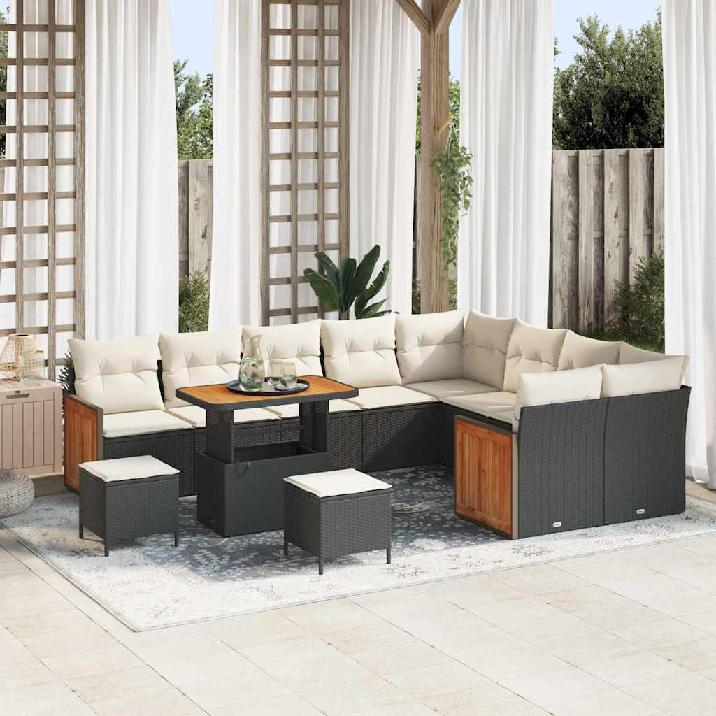 vidaXL Gartensofa-set mit Kissen 13 pcs Schwarz und Creme Poly-Rattan