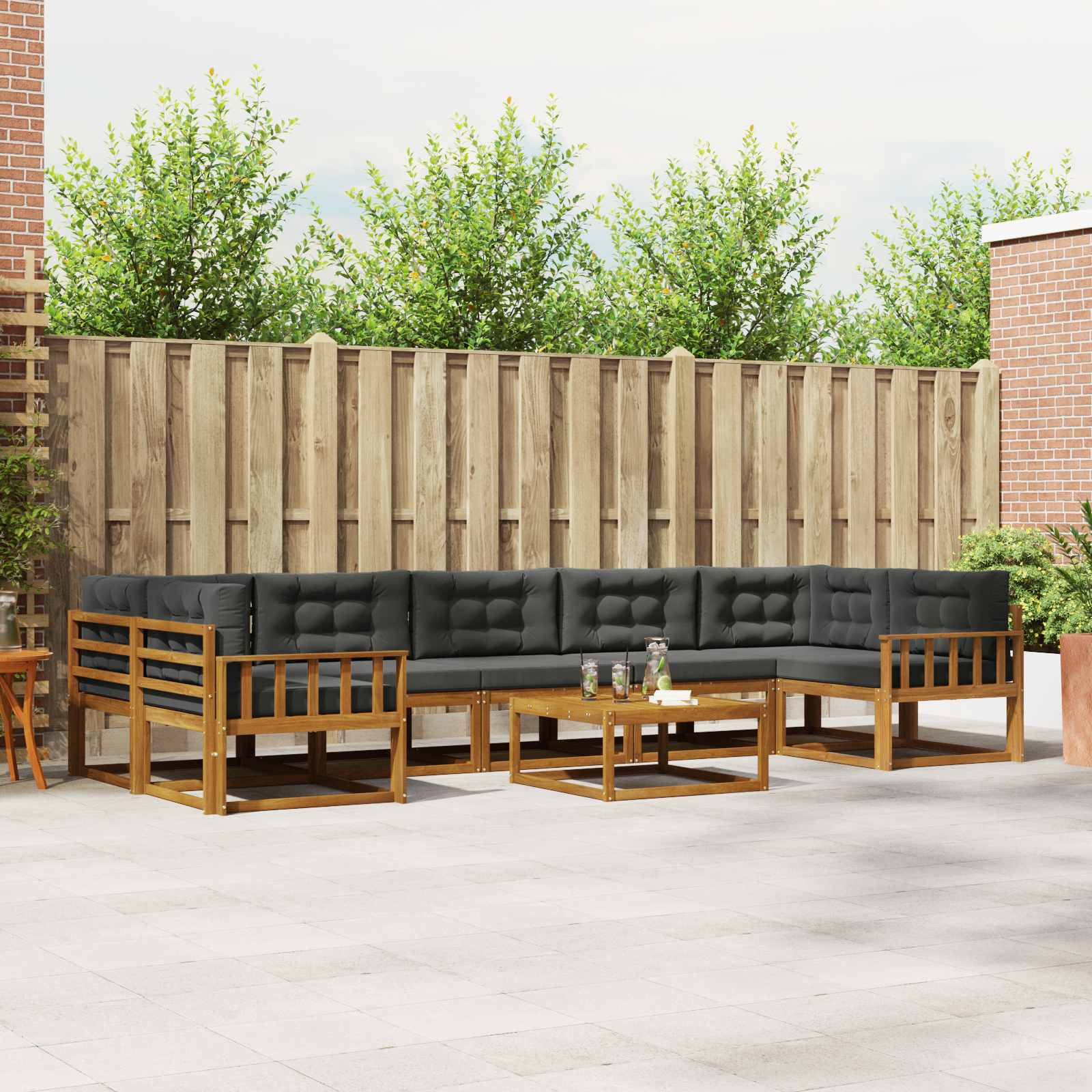 vidaXL Outdoor-Sofagarnitur mit Kissen 8 pcs Natur und Anthrazit