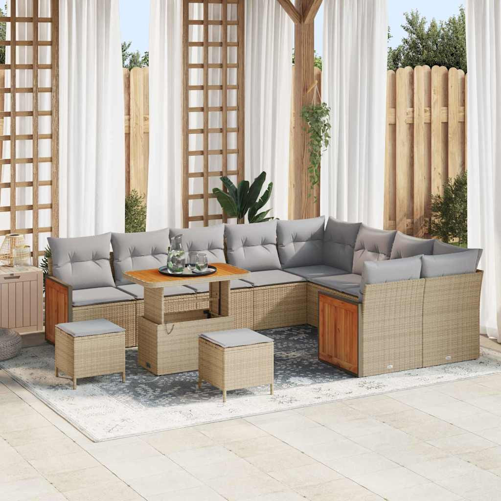 vidaXL Gartensofa-set mit Kissen 13 pcs Beige und Hellgrau Poly-Rattan