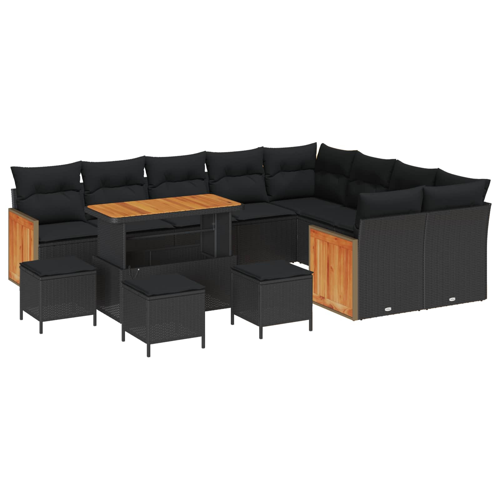 vidaXL Gartensofa-set mit Kissen 14 pcs Schwarz Poly-Rattan