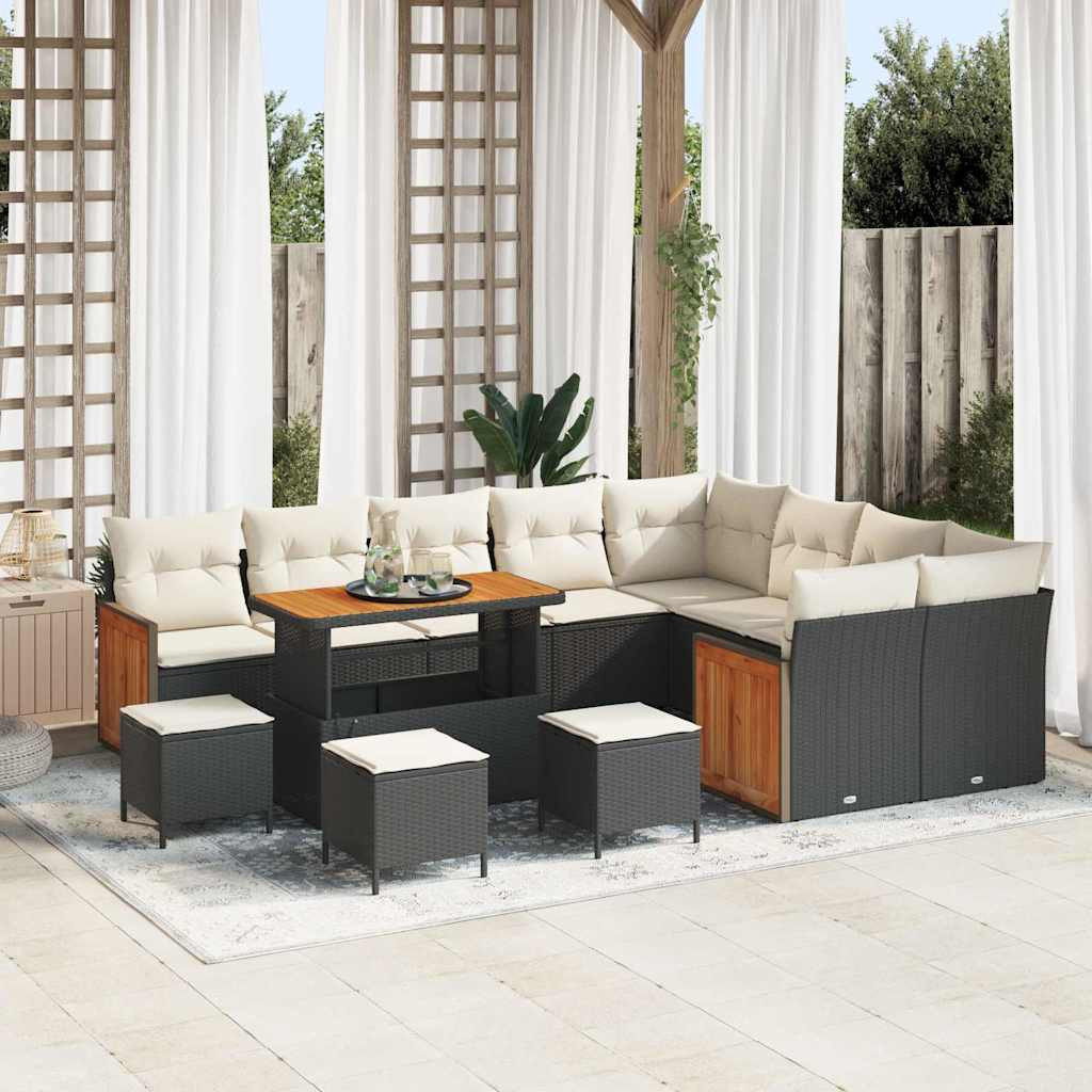 vidaXL Gartensofa-set mit Kissen 14 pcs Schwarz und Creme Poly-Rattan
