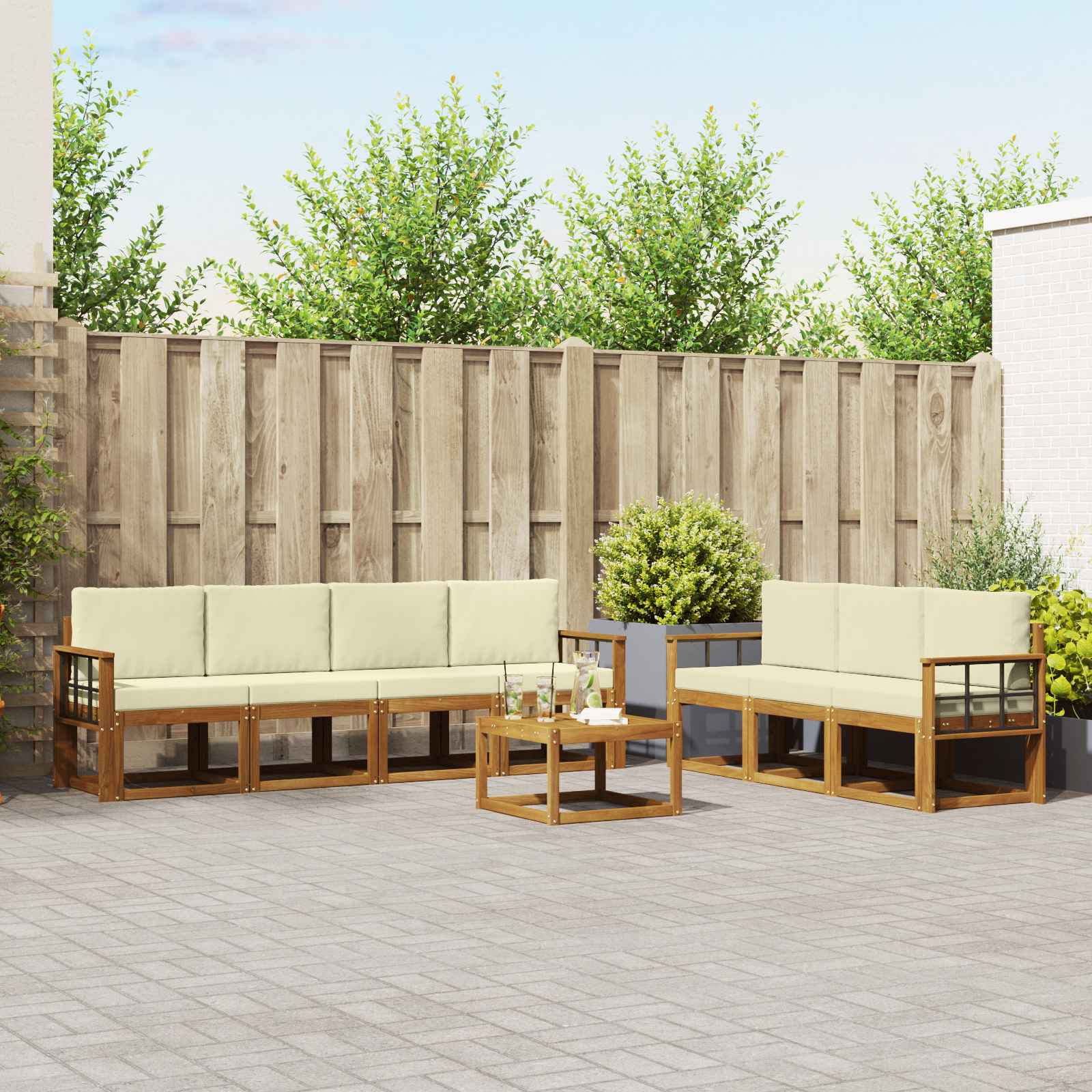 vidaXL Outdoor-Sofagarnitur mit Kissen 8 pcs Natur und Creme