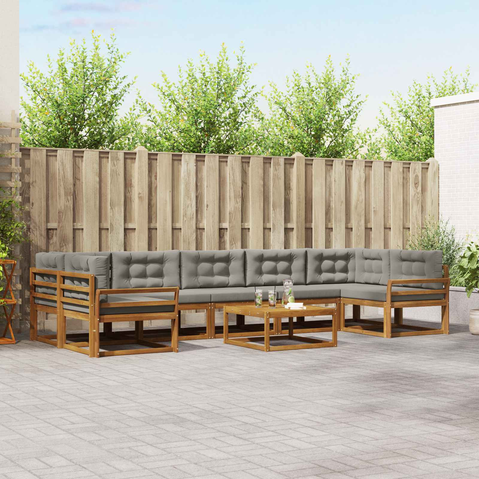 vidaXL Outdoor-Sofagarnitur mit Kissen 8 pcs Natürlich und Hellgrau