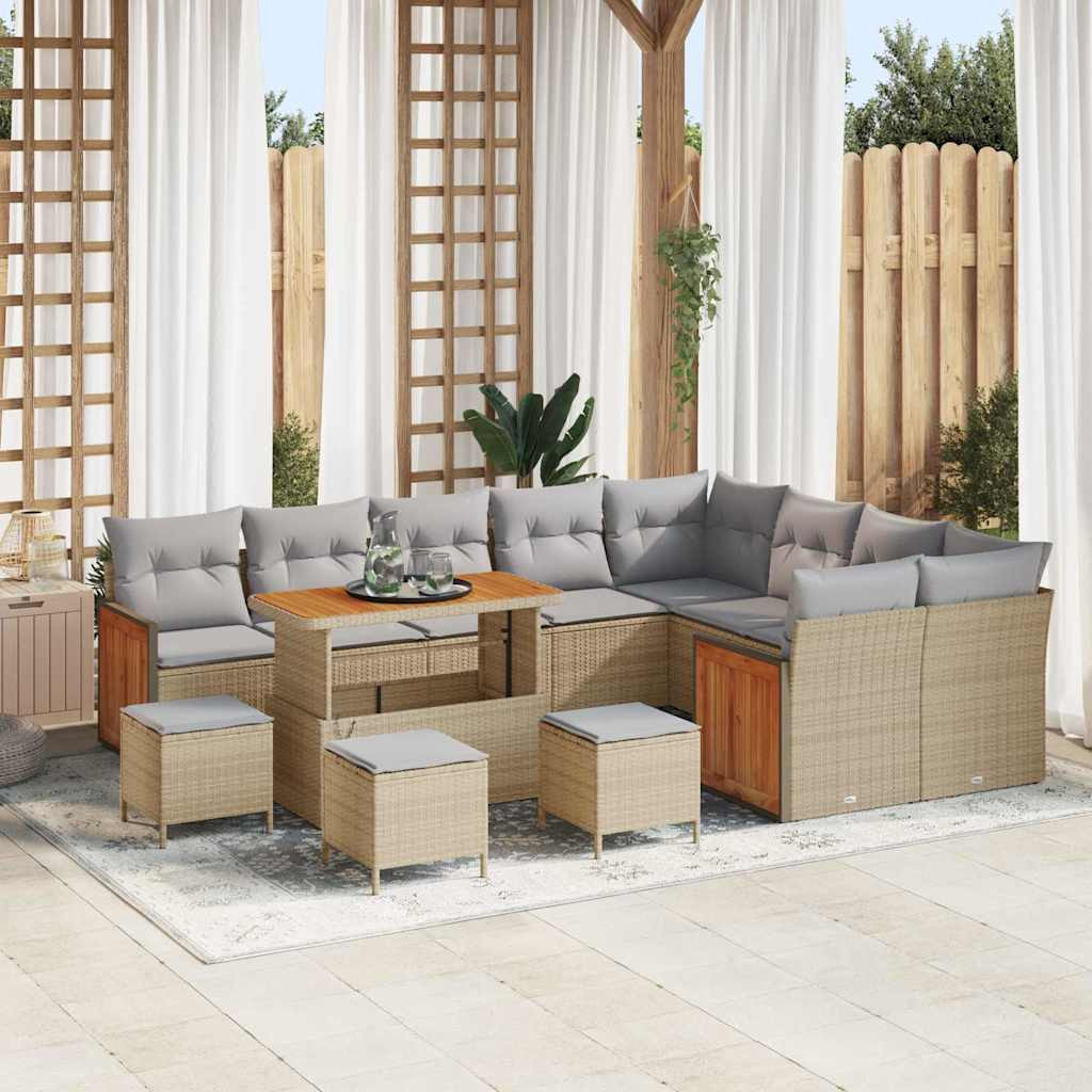 vidaXL Gartensofa-set mit Kissen 14 pcs Beige und Hellgrau Poly-Rattan