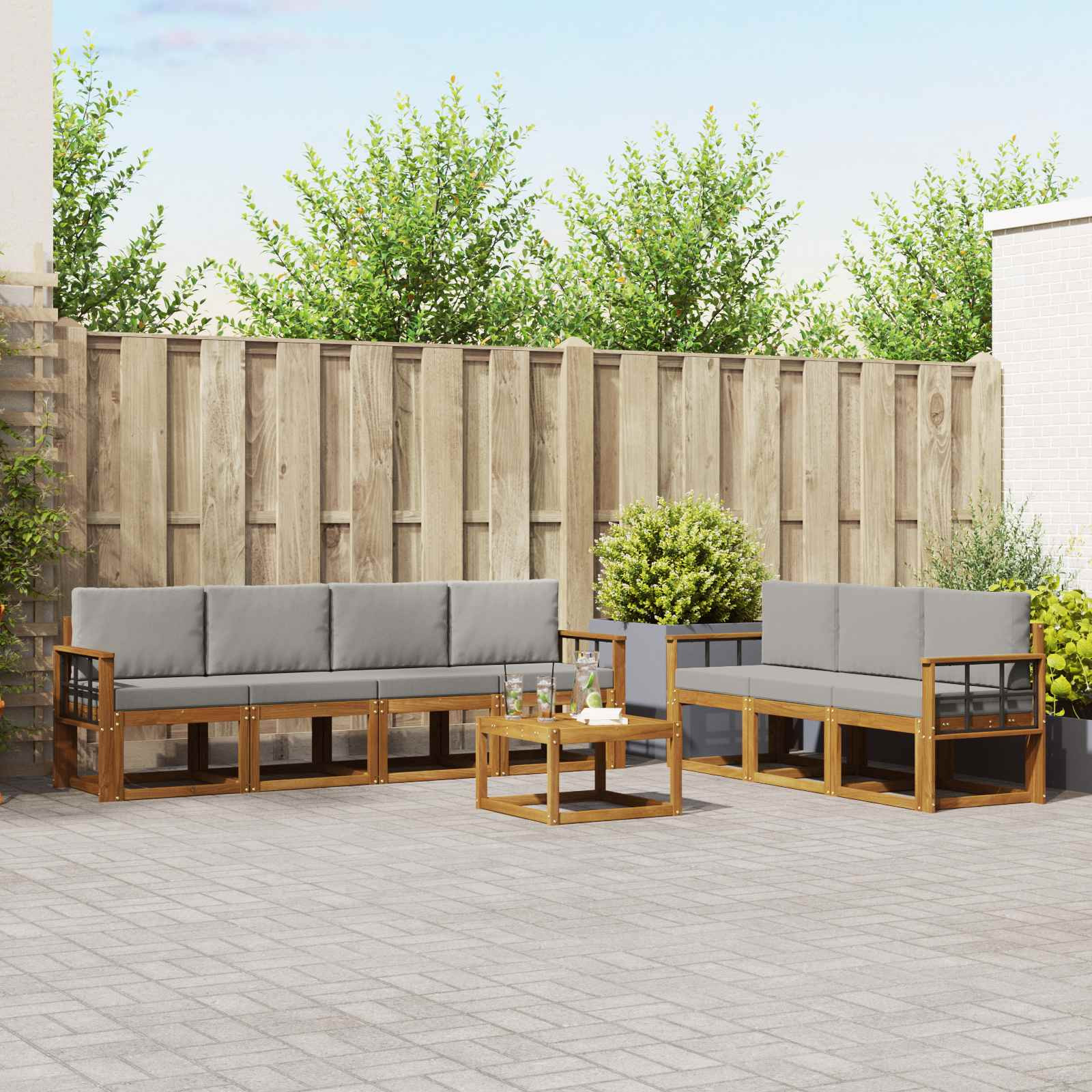 vidaXL Outdoor-Sofagarnitur mit Kissen 8 pcs Natürlich und Hellgrau