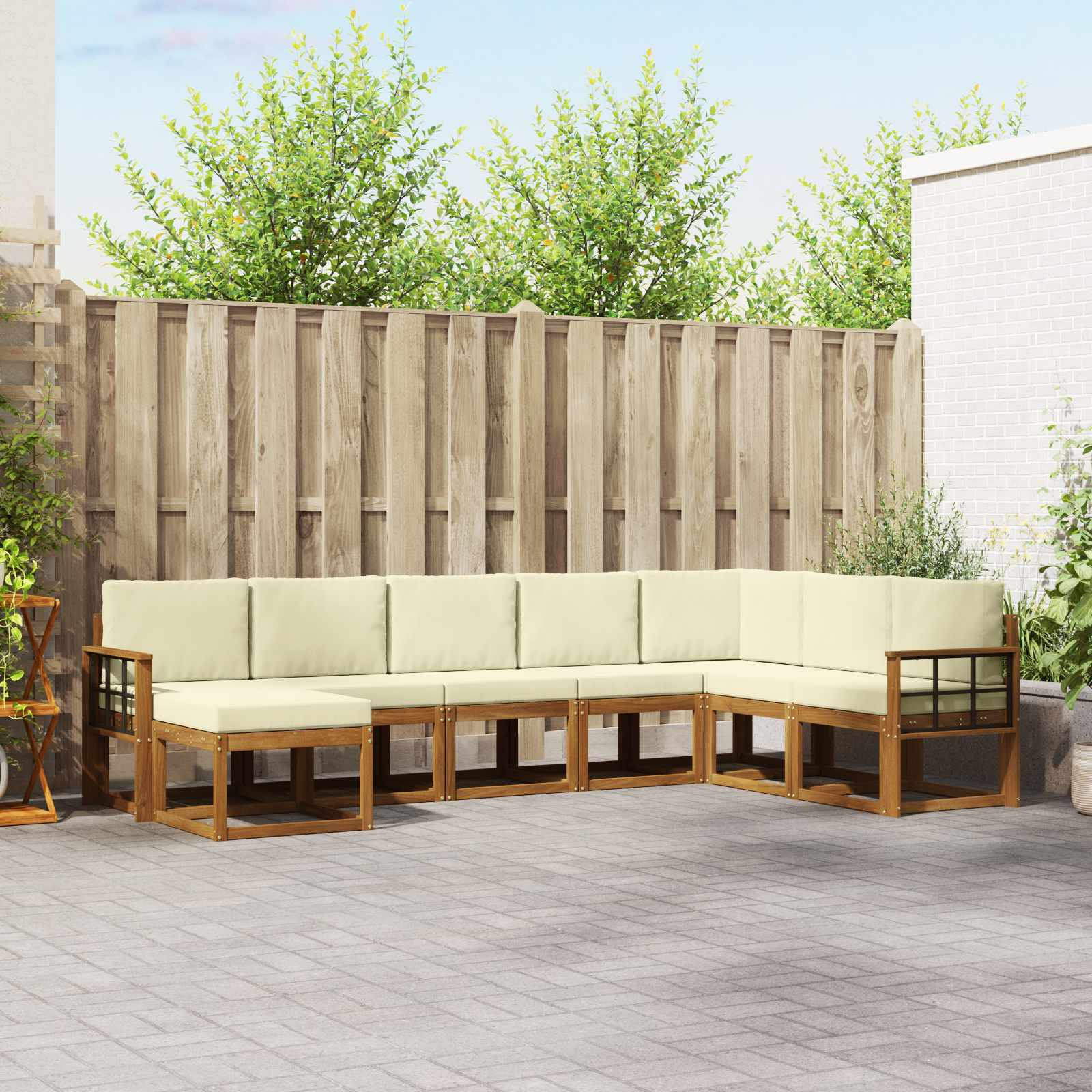 vidaXL Outdoor-Sofagarnitur mit Kissen 8 pcs Natur und Creme
