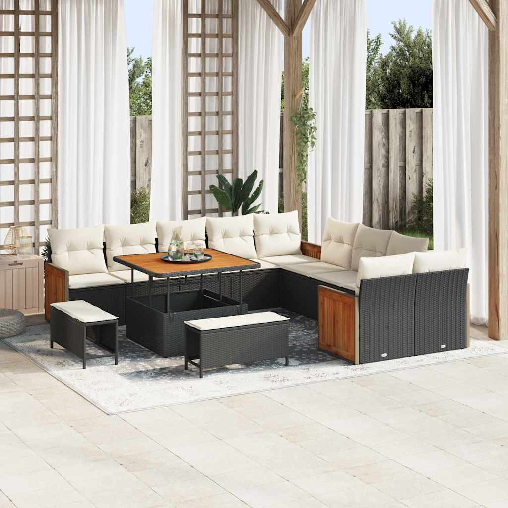 vidaXL Gartensofa-set mit Kissen 17 pcs Schwarz und Creme Poly-Rattan