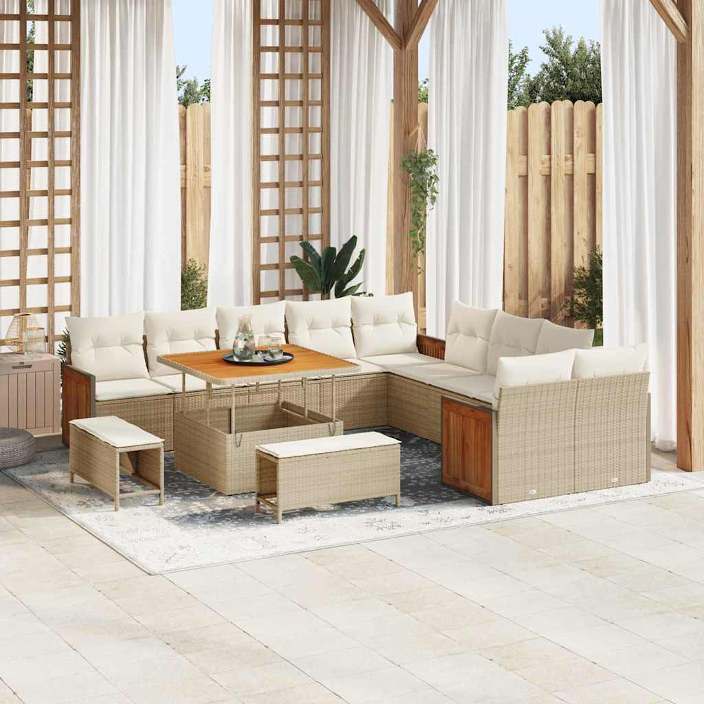 vidaXL Gartensofa-set mit Kissen 17 pcs Beige und Creme Poly-Rattan