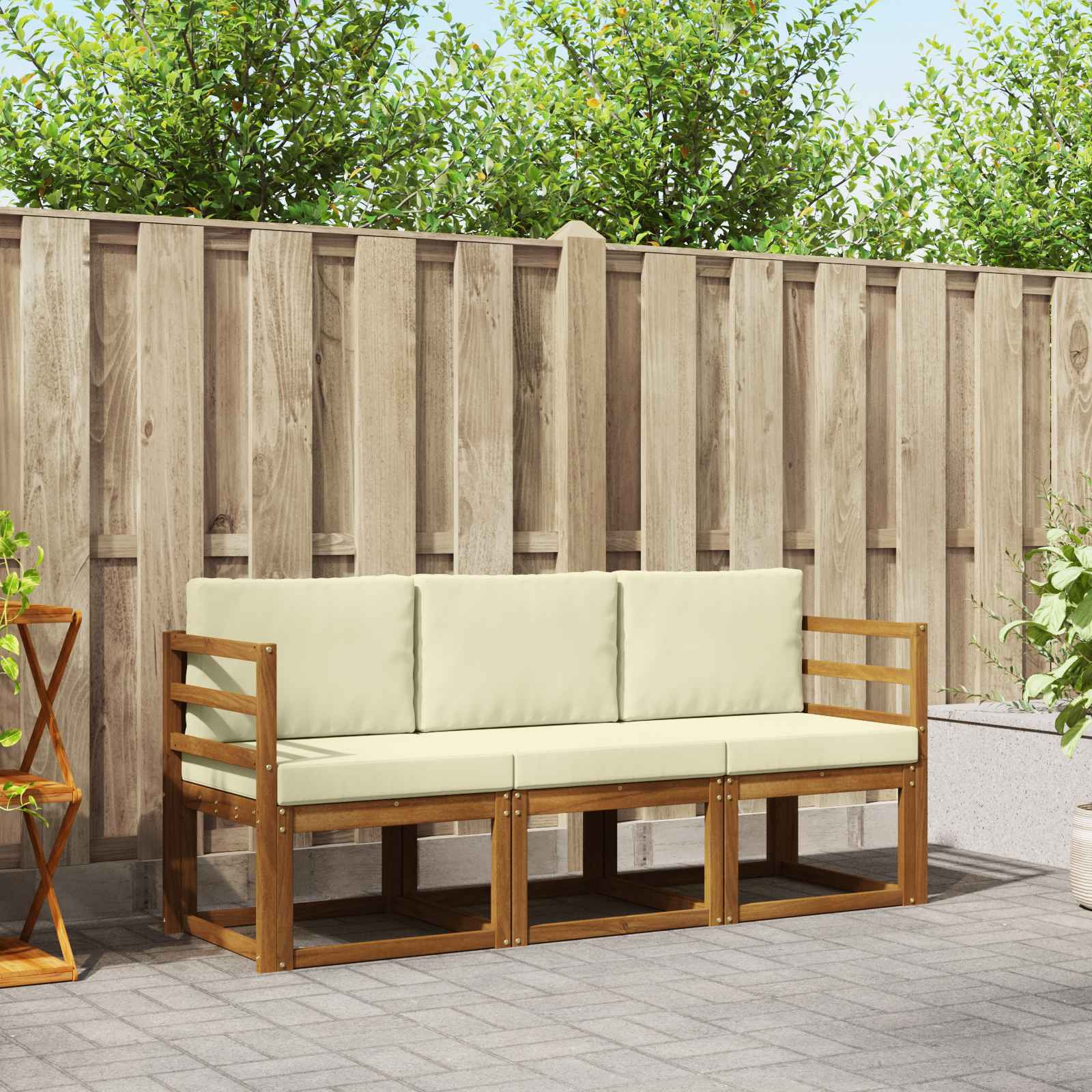 vidaXL Outdoor-Sofagarnitur mit Kissen 3 pcs Natur und Creme