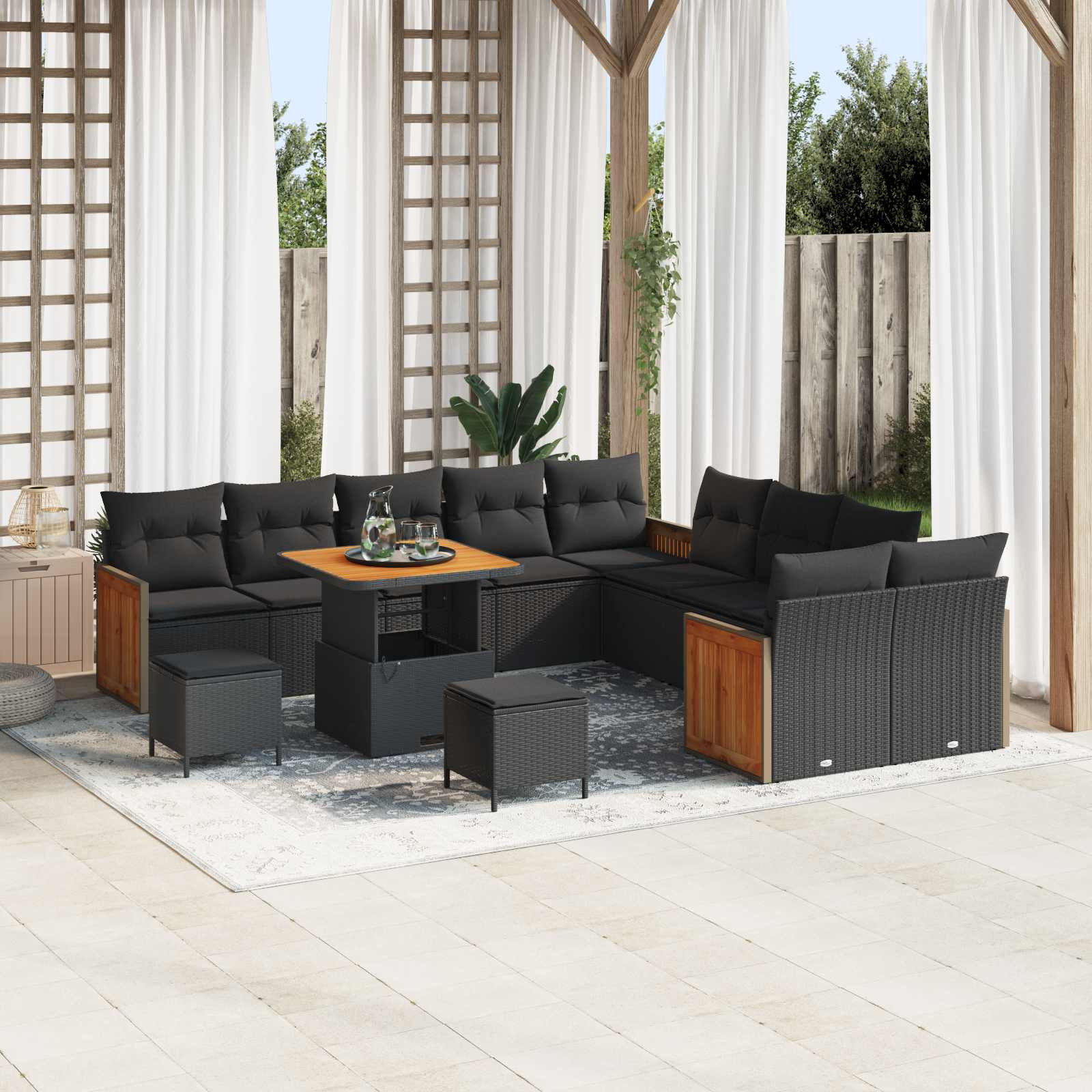 vidaXL Gartensofa-set mit Kissen 17 pcs Schwarz Poly-Rattan
