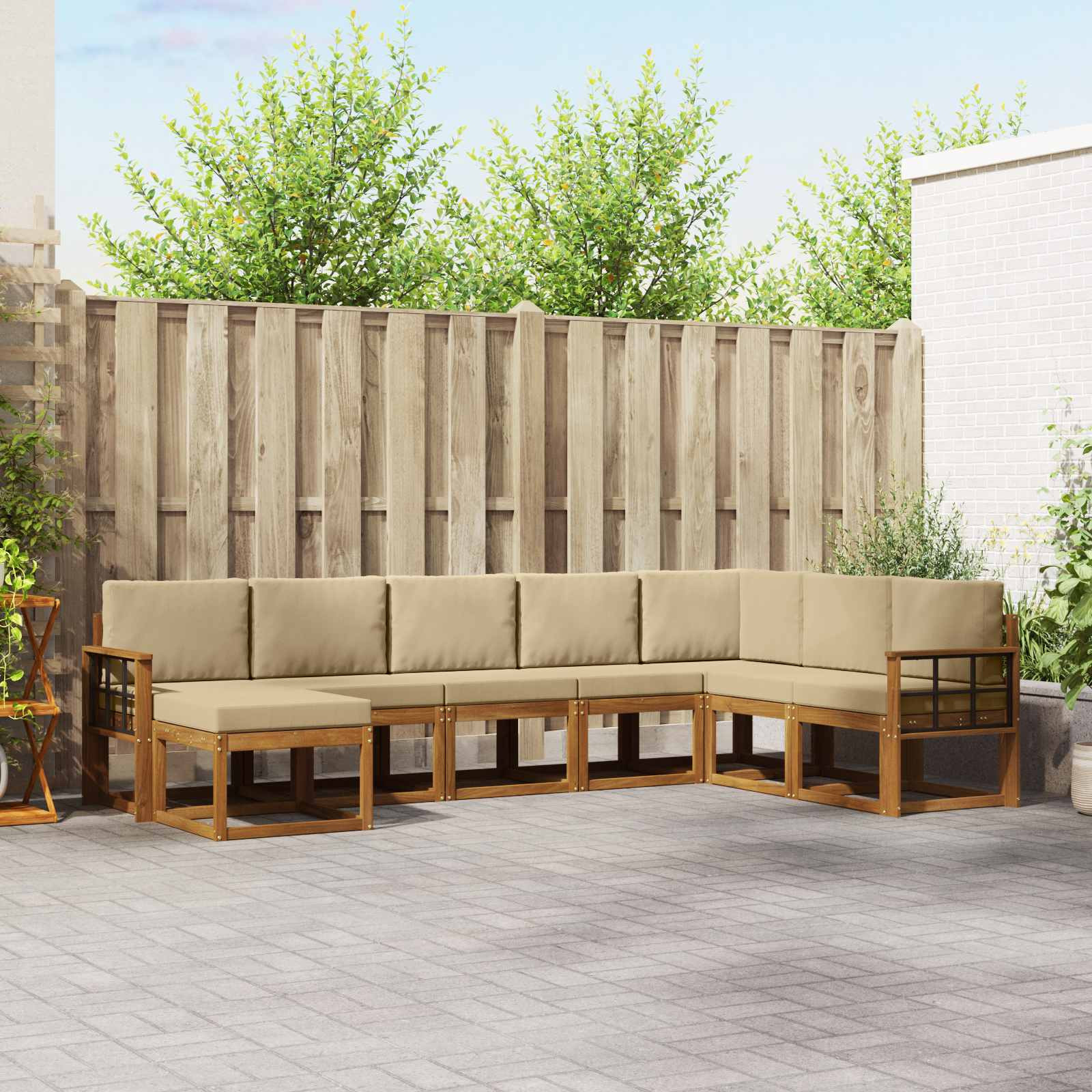 vidaXL Outdoor-Sofagarnitur mit Kissen 8 pcs Natur und Beige
