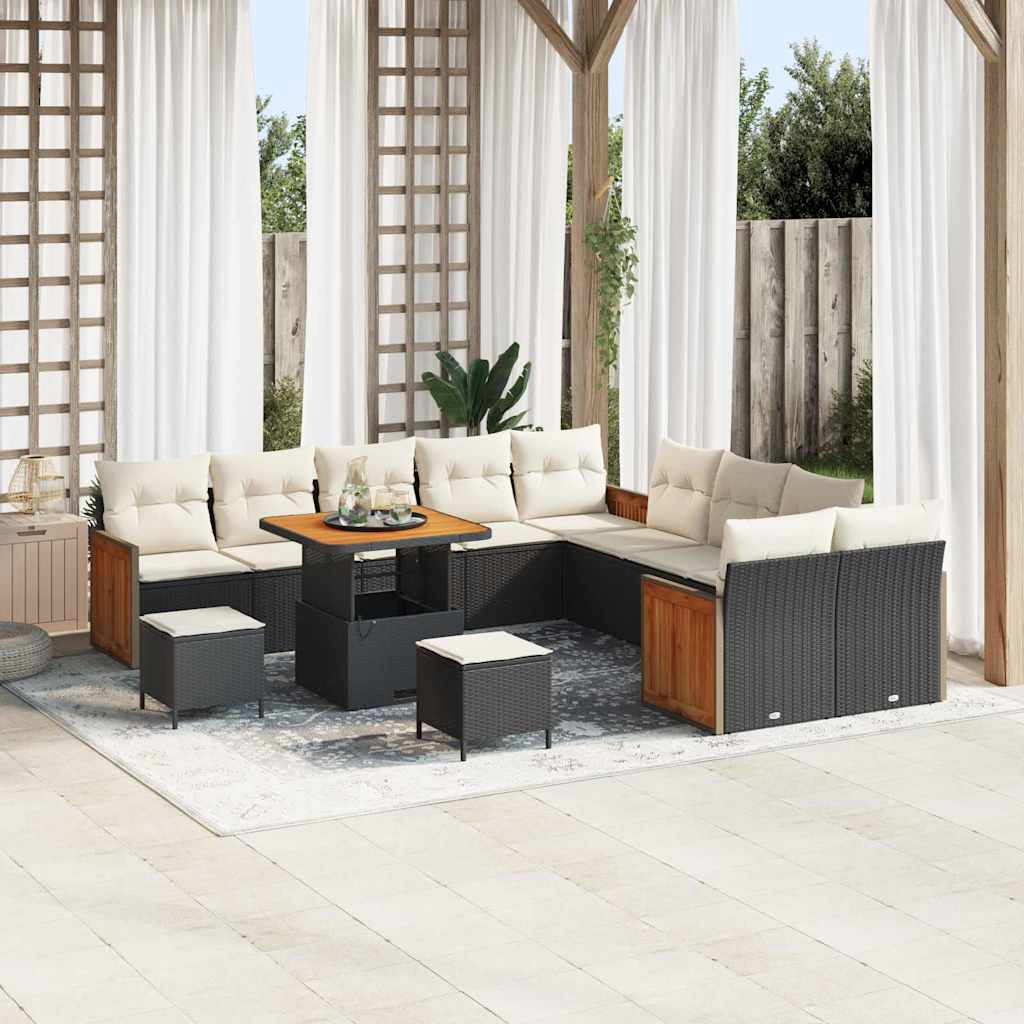 vidaXL Gartensofa-set mit Kissen 17 pcs Schwarz und Creme Poly-Rattan