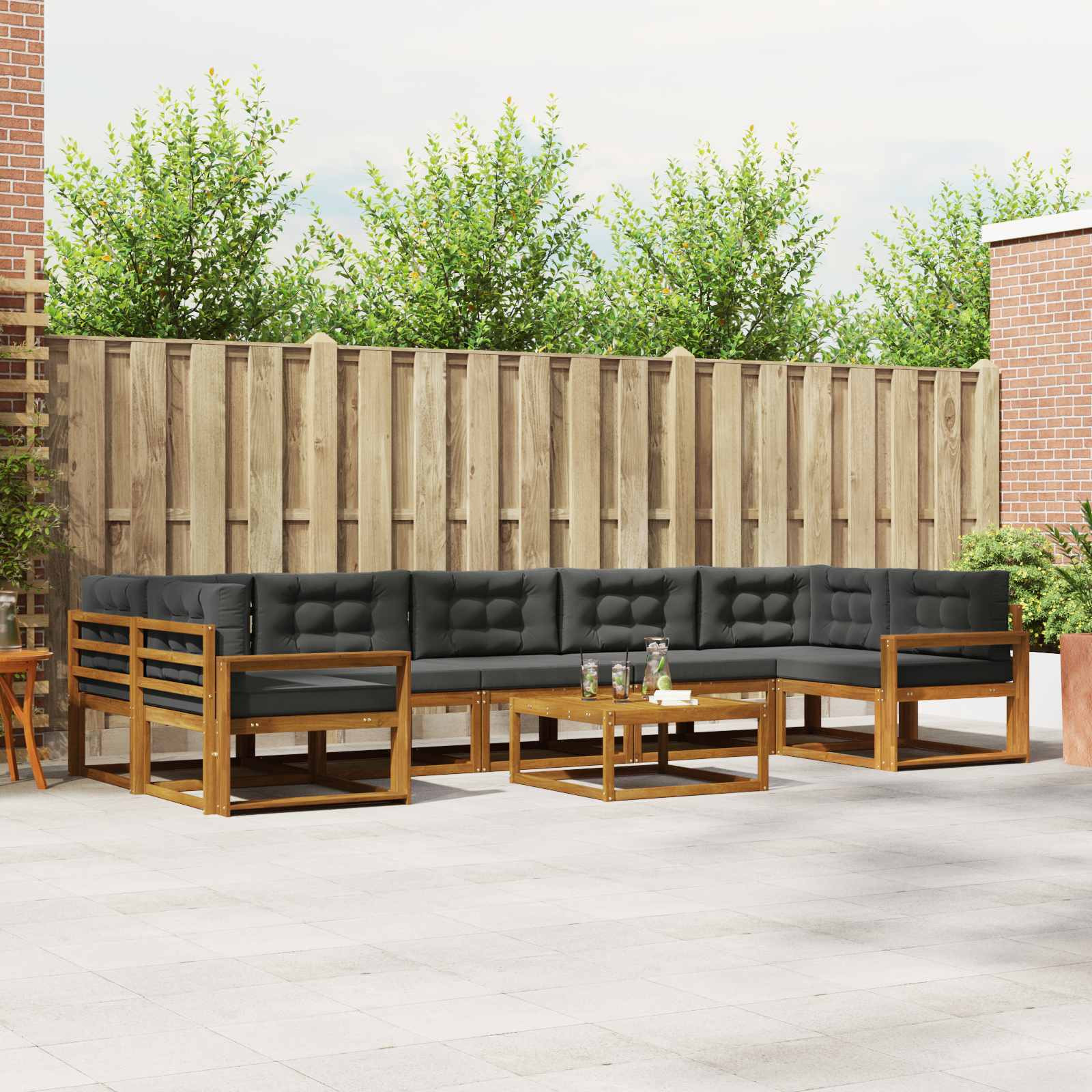 vidaXL Outdoor-Sofagarnitur mit Kissen 8 pcs Natur und Anthrazit